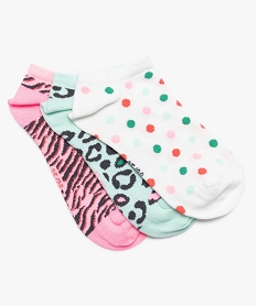 GEMO Chaussettes fille ultra courtes imprimées (lot de 3) Vert