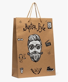 GEMO Sac cadeau en papier kraft imprimé hipster Brun