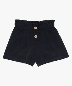 GEMO Short fille uni avec taille froncée et boutons fantaisie Bleu