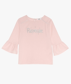 blouse fille a manches volantees et inscription pailletee roseA848901_1