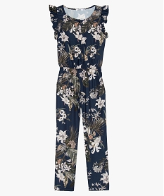 GEMO Combinaison pantalon fille à motifs fleuris et petits volants Multicolore