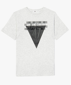tee-shirt garcon a manches courtes imprime sur lavant en relief grisA854901_1