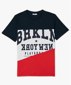 GEMO Tee-shirt garçon tricolore avec inscription noir chine