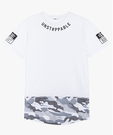 tee-shirt garcon imprime arrondi dans le bas avec motif camouflage blancA855301_1