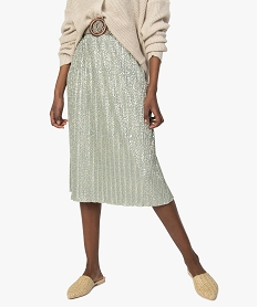 GEMO Jupe femme plissée avec motifs pailletés dore