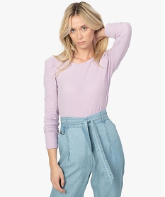 GEMO Tee-shirt femme côtelé avec fronces aux épaules Violet