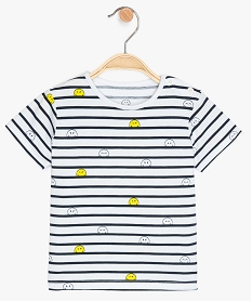 GEMO Tee-shirt bébé mixte à rayures et motif - SmileyWorld Blanc