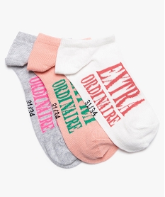 GEMO Chaussettes filles ultra courtes à message (lot de 3) Rose