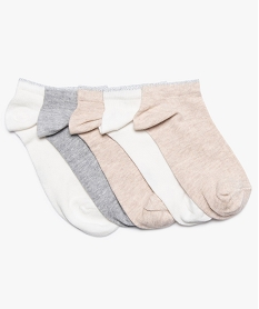 GEMO Chaussettes femme courtes à côtes finition pailletée (lot de 5) Beige