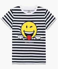 GEMO Tee-shirt garçon à rayures avec motif - SmileyWorld kaki chine