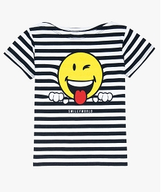 GEMO Tee-shirt fille à rayures et motif sur lavant - SmileyWorld Imprimé