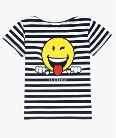 GEMO Tee-shirt fille à rayures et motif sur lavant - SmileyWorld kaki chine