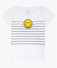 GEMO Tee-shirt fille col bateau et motif coloré - SmileyWorld Blanc