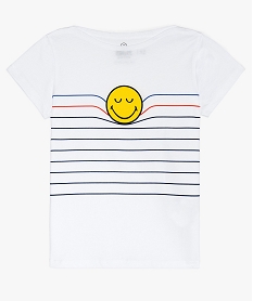GEMO Tee-shirt fille col bateau et motif coloré - SmileyWorld blanc vif