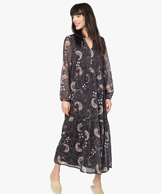 GEMO Robe femme longue en voile imprimé cachemire Imprimé