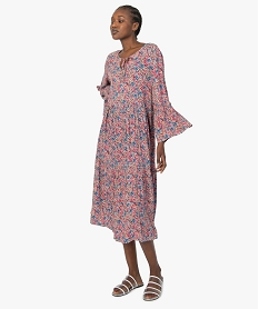GEMO Robe femme à motifs fleuris style bohème jaune chine