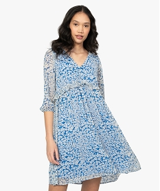 GEMO Robe femme imprimée à volant et manches 34 kaki fonce