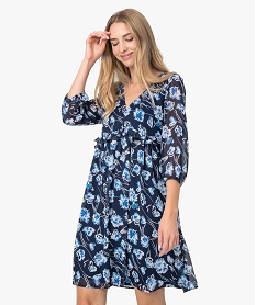 GEMO Robe femme imprimée à volant et manches 34 Imprimé