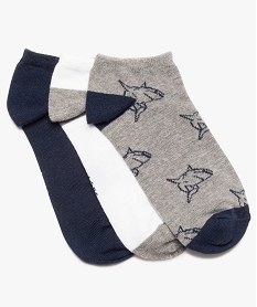 GEMO Chaussettes garçon tige courte à motifs requin (lot de 3) Blanc