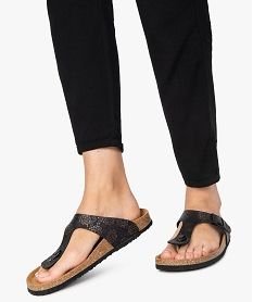 GEMO Sandales femme à entredoigt à motifs fleuri noir standard
