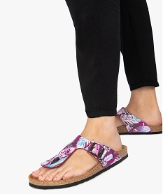 GEMO Sandales femme à motifs plumes avec entredoigt blanc standard