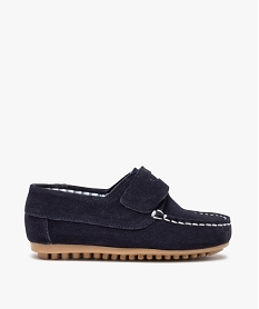 mocassins garcon dessus cuir retourne fermeture scratch bleu chaussures bassesA866401_1