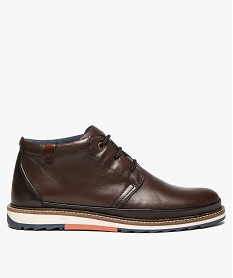 GEMO Low-boots homme dessus cuir avec empiècement contrastant au talon marron chine