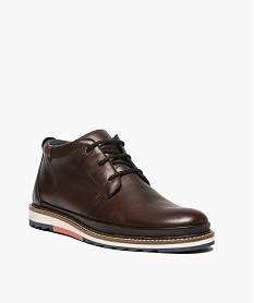 low-boots homme dessus cuir avec empiecement contrastant au talon brun bottes et bootsA867101_2