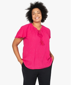 GEMO Blouse femme grande taille à manches courtes avec rayures scintillantes Rose