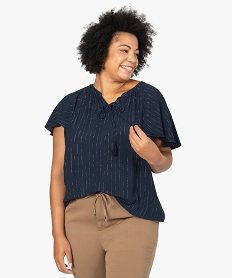 GEMO Blouse femme grande taille à manches courtes avec rayures scintillantes Bleu