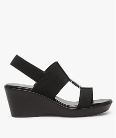 GEMO Sandales femme à talon compensé et larges brides élastiques noir standard