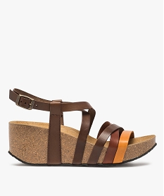 GEMO Sandales femme compensées à brides multicolores marron standard