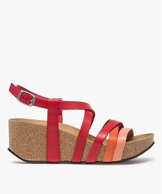 GEMO Sandales femme compensées à brides multicolores Rouge