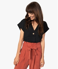 GEMO Blouse femme coupe ample à manches ultra courtes Noir