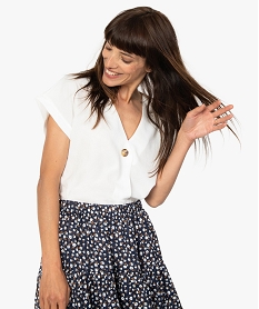GEMO Blouse femme coupe ample à manches ultra courtes Beige