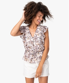 GEMO Blouse femme sans manches à volants plissés kaki fonce