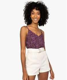 GEMO Blouse femme à fines bretelles et motif floral violet vif