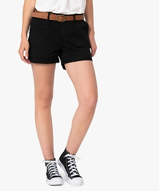 GEMO Short femme ample en coton stretch Noir