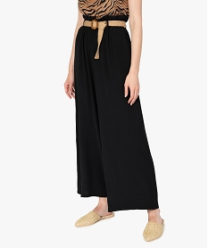 GEMO Pantalon femme large et fluide à taille haute froncée noir vif