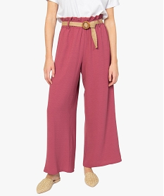 GEMO Pantalon femme large et fluide à taille haute froncée Rose