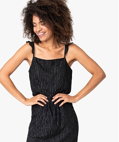 GEMO Robe femme à bretelles et rayures brillantes noir vif