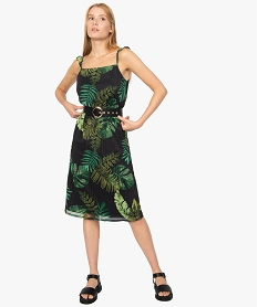 GEMO Robe femme fleurie à bretelles et rayures brillantes Imprimé