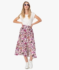 GEMO Jupe longue femme fluide à motif floral Imprimé