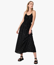 GEMO Robe femme longue à bretelles tressées et paillettes Noir