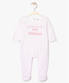 GEMO Pyjama bébé en jersey à motifs pois et fronces sur les épaules blanc standard