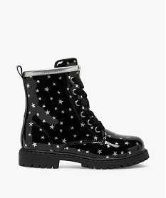 GEMO Boots fille vernis avec motifs étoiles et lacets velours Noir