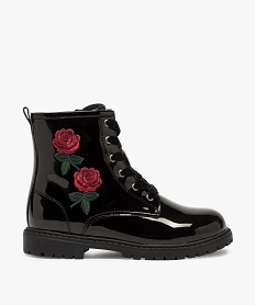 GEMO Bottines fille vernies à broderies fleurs Noir