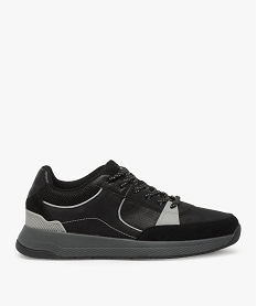 GEMO Baskets homme style skateshoes multimatières à lacets noir vif