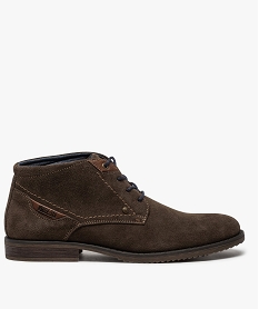 GEMO Boots homme unis à lacets dessus en cuir velours marron chine