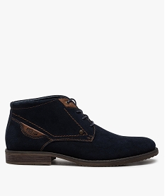 GEMO Boots homme unis à lacets dessus en cuir velours bleu chine